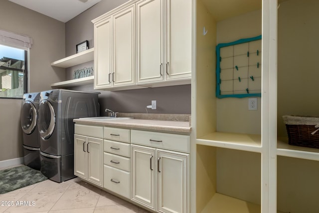 17673 E Bronco Dr, Queen Creek, AZ 85142 - laundry room featuring cabinet space, washer and dryer, and a sink