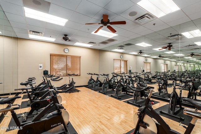 workout area with ceiling fan and visible vents