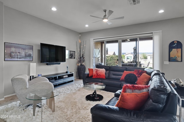 living room featuring ceiling fan