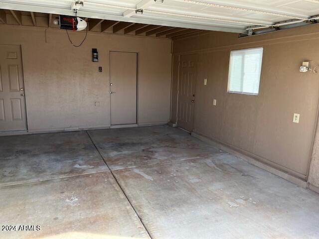 garage with a garage door opener