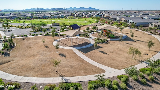 drone / aerial view featuring a mountain view