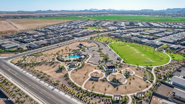 birds eye view of property featuring a mountain view