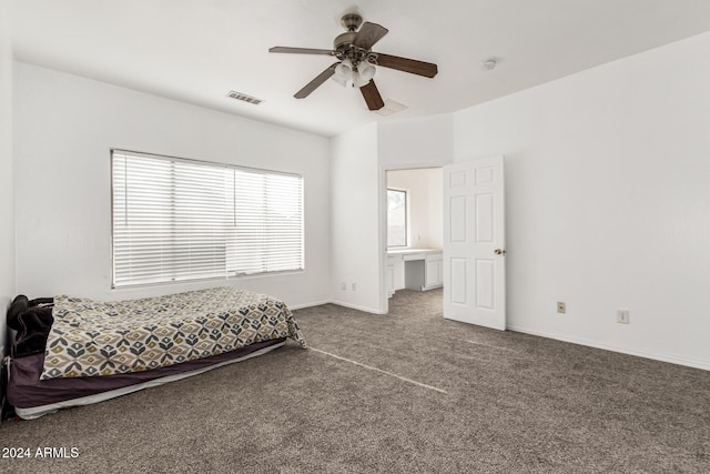 bedroom featuring carpet floors and ceiling fan