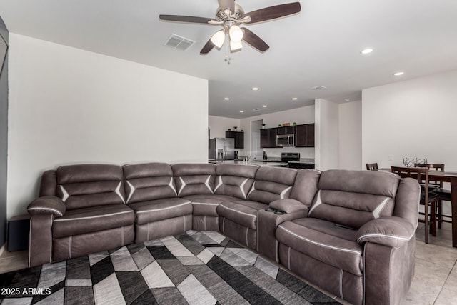 36454 W Picasso St, Maricopa, AZ 85138 - living area with recessed lighting, ceiling fan, and light tile patterned floors