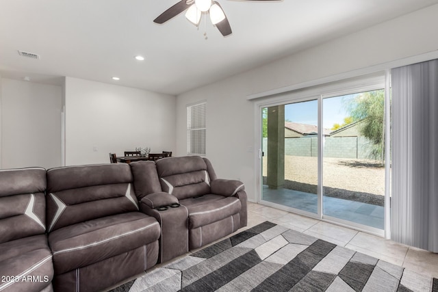 36454 W Picasso St, Maricopa, AZ 85138 - living area featuring a ceiling fan, recessed lighting, and light tile patterned floors