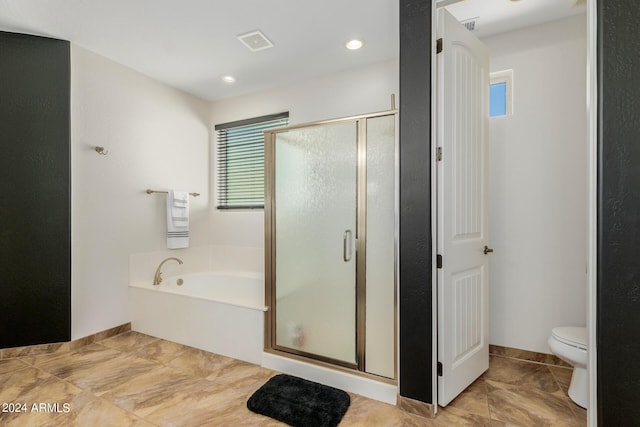 bathroom with independent shower and bath and toilet