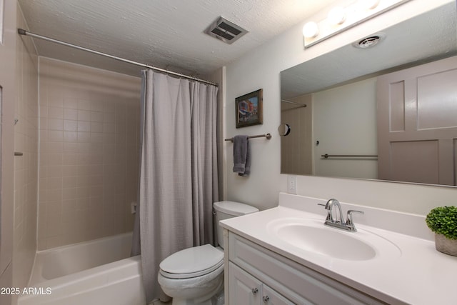 full bathroom with toilet, vanity, and shower / bath combo with shower curtain