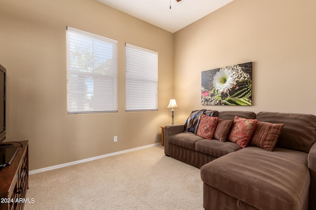 living room with light colored carpet