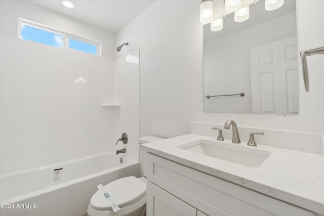 full bathroom featuring shower / bathing tub combination, vanity, and toilet