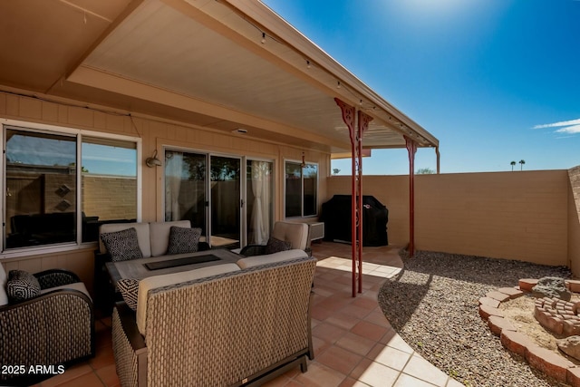 view of patio / terrace featuring a grill and an outdoor living space