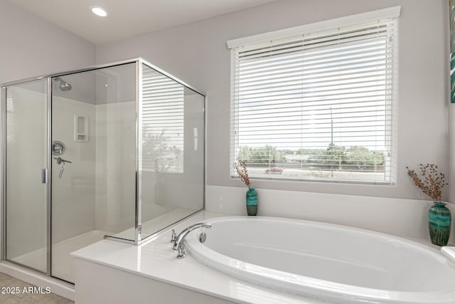 14727 W Pasadena Ave, Litchfield Park, AZ 85340 - full bathroom featuring a stall shower, a garden tub, and recessed lighting