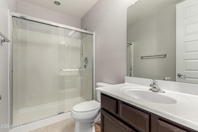 14727 W Pasadena Ave, Litchfield Park, AZ 85340 - bathroom with vanity, toilet, a shower stall, and tile patterned floors