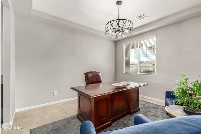 14727 W Pasadena Ave, Litchfield Park, AZ 85340 - office with a raised ceiling, baseboards, and light tile patterned flooring