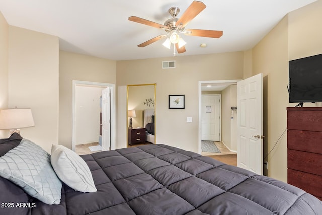 bedroom with a ceiling fan and visible vents