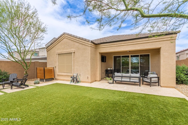 1951 W Plum Rd, Phoenix, AZ 85085 - rear view of house with a patio area, stucco siding, an outdoor hangout area, and a tile roof