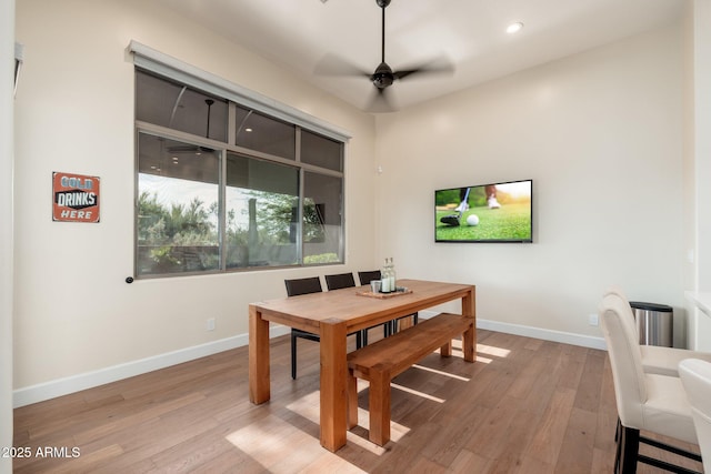 28768 N 95th Way, Scottsdale, AZ 85262 - dining space featuring a ceiling fan, wood finished floors, and recessed lighting