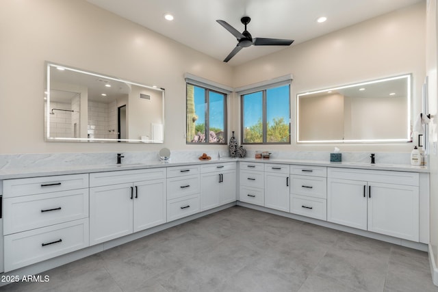 28768 N 95th Way, Scottsdale, AZ 85262 - full bathroom with double vanity, a ceiling fan, and recessed lighting
