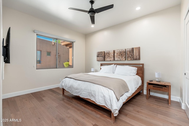 28768 N 95th Way, Scottsdale, AZ 85262 - bedroom featuring light wood-style floors, recessed lighting, and a ceiling fan