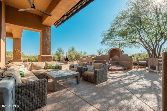 28768 N 95th Way, Scottsdale, AZ 85262 - view of patio / terrace featuring outdoor lounge area, a ceiling fan, and outdoor dining space
