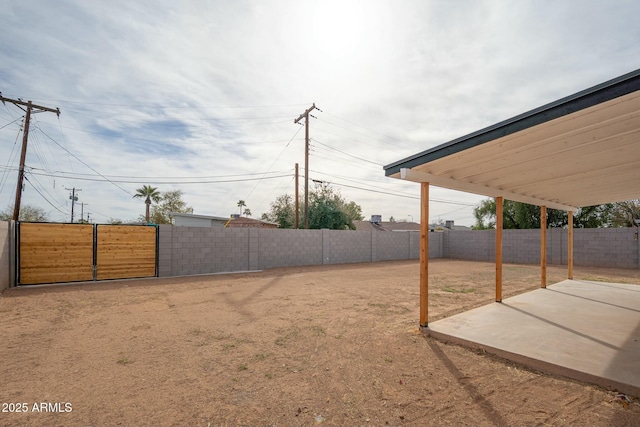 view of yard with a fenced backyard and a patio