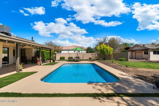 view of pool featuring central AC and a patio area