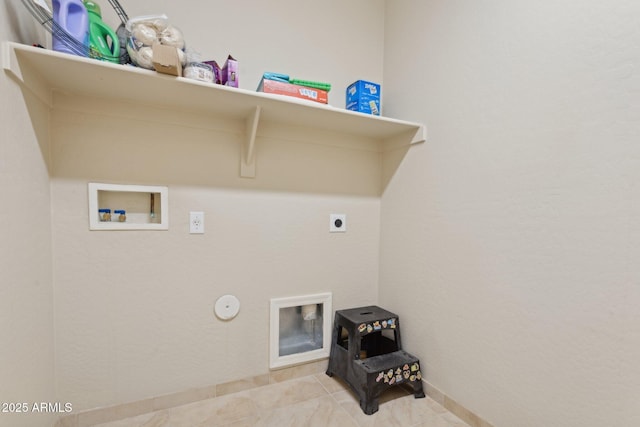 4718 E Woburn Ln, Cave Creek, AZ 85331 - laundry room with electric dryer hookup, hookup for a washing machine, tile patterned flooring, baseboards, and gas dryer hookup