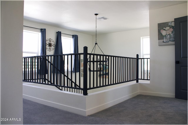 staircase featuring carpet flooring