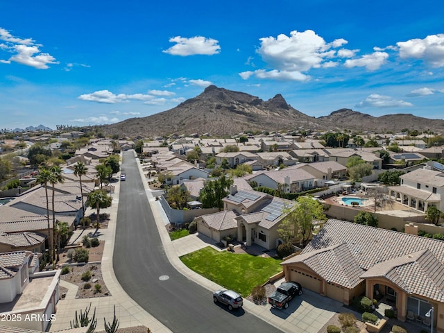 bird's eye view featuring a mountain view and a residential view