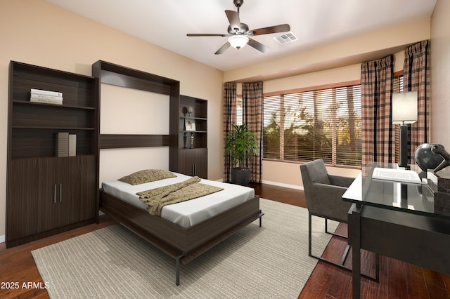 bedroom featuring ceiling fan and wood-type flooring