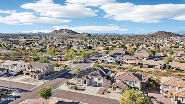 bird's eye view featuring a residential view and a mountain view