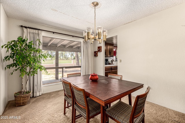 1108 N Oro Vis, Litchfield Park, AZ 85340 - dining room with light colored carpet, a chandelier, and a textured ceiling