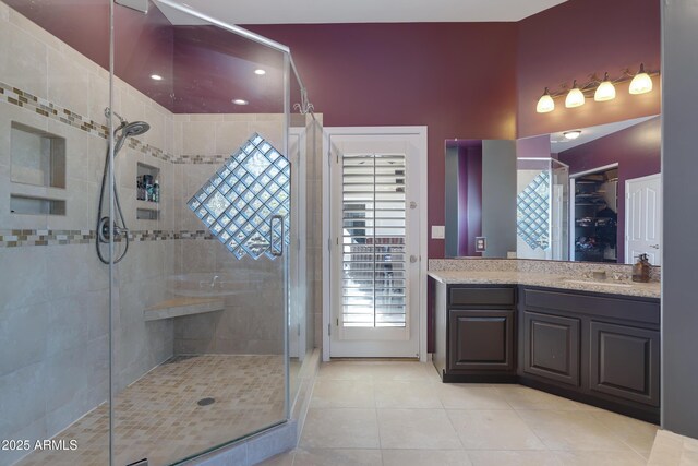 8540 E Mcdowell Rd Unit 10, Mesa, AZ 85207 - full bath featuring tile patterned floors, vanity, and a tile shower
