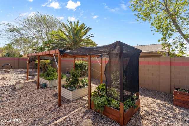 view of yard featuring a fenced backyard and a garden