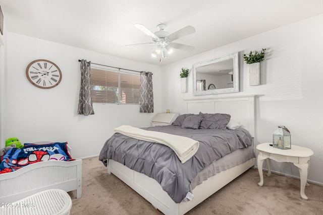 bedroom with carpet flooring and ceiling fan