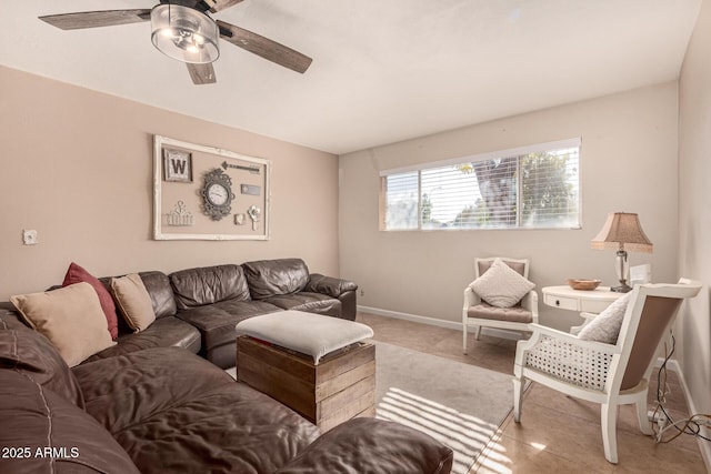 living room with ceiling fan