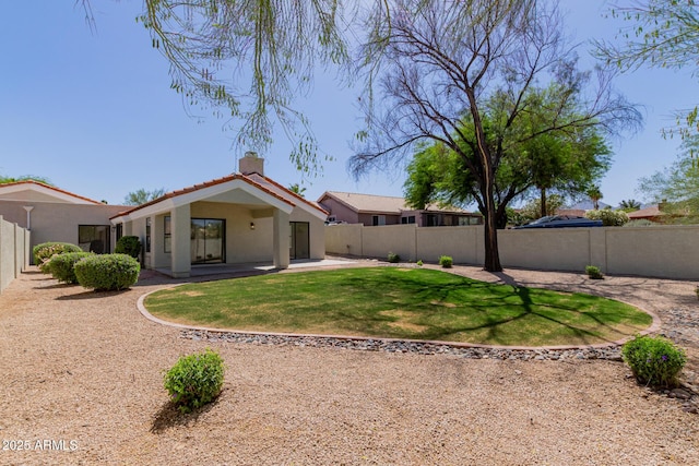 14239 N Edgeworth Dr Unit A, Fountain Hills, AZ 85268 - back of house with a chimney, stucco siding, a patio, and a tile roof