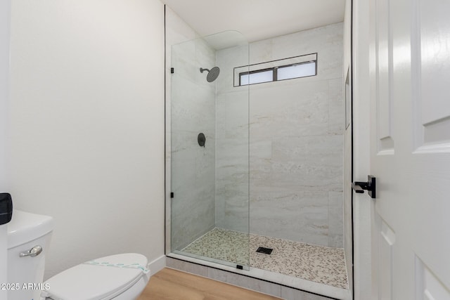 14239 N Edgeworth Dr Unit A, Fountain Hills, AZ 85268 - bathroom featuring toilet, a stall shower, and wood finished floors