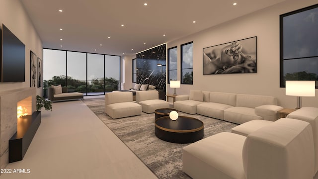 living room with floor to ceiling windows