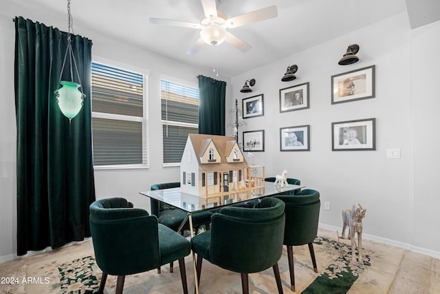 dining area featuring ceiling fan