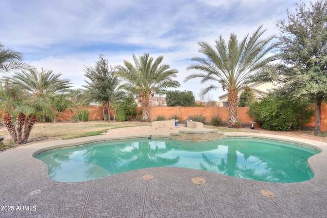 view of pool with a patio, a fenced backyard, and a fenced in pool