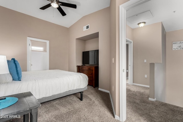 1920 E Bell Rd Unit 1189, Phoenix, AZ 85022 - carpeted bedroom with attic access, vaulted ceiling, baseboards, and a ceiling fan