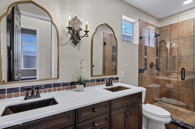 10310 N 135th Way, Scottsdale, AZ 85259 - bathroom with a shower stall, double vanity, plenty of natural light, and a textured wall