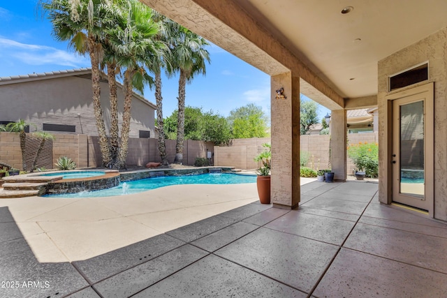 10310 N 135th Way, Scottsdale, AZ 85259 - view of pool with a patio area, a fenced backyard, and a pool with connected hot tub