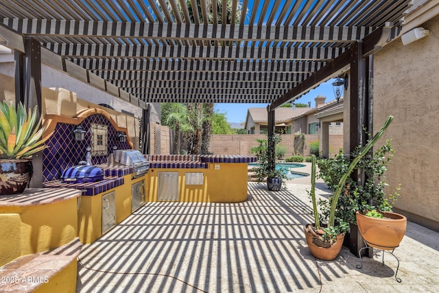 10310 N 135th Way, Scottsdale, AZ 85259 - fenced backyard featuring area for grilling, a pergola, and a patio area