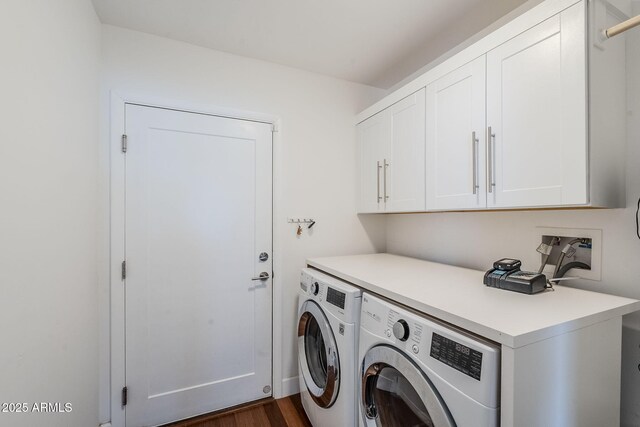 4402 E Montecito Ave, Phoenix, AZ 85018 - washroom with cabinet space, independent washer and dryer, and dark wood-style flooring