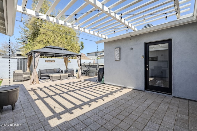 4402 E Montecito Ave, Phoenix, AZ 85018 - view of patio with outdoor lounge area, a gazebo, a pergola, and fence