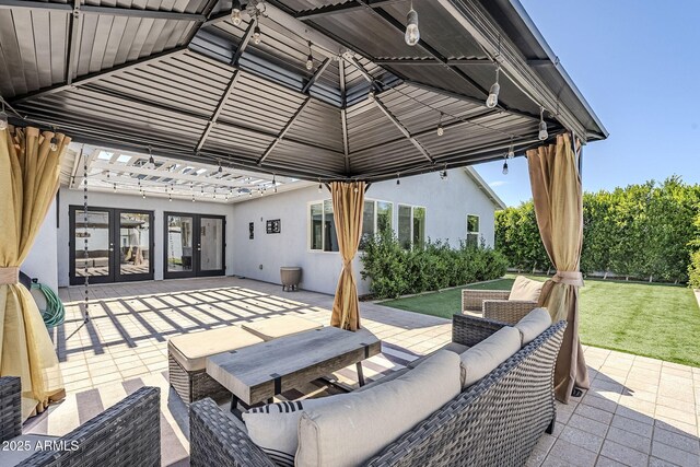 4402 E Montecito Ave, Phoenix, AZ 85018 - view of patio / terrace featuring french doors, an outdoor living space, and a gazebo