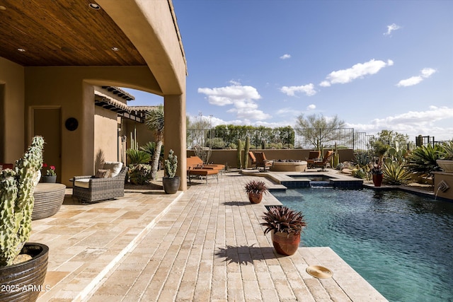 11457 E Salero Dr, Scottsdale, AZ 85262 - view of pool featuring a pool with connected hot tub, fence, and a patio