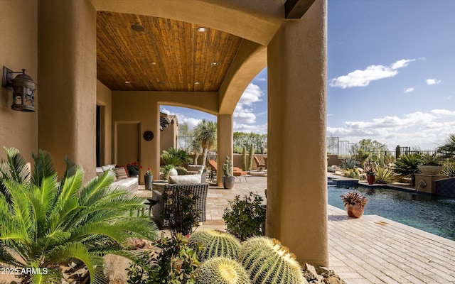 11457 E Salero Dr, Scottsdale, AZ 85262 - view of patio with a fenced in pool and fence