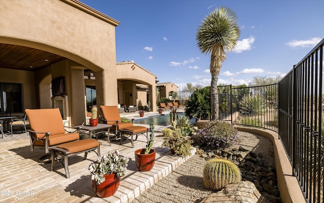 11457 E Salero Dr, Scottsdale, AZ 85262 - view of patio / terrace with a fenced in pool and fence